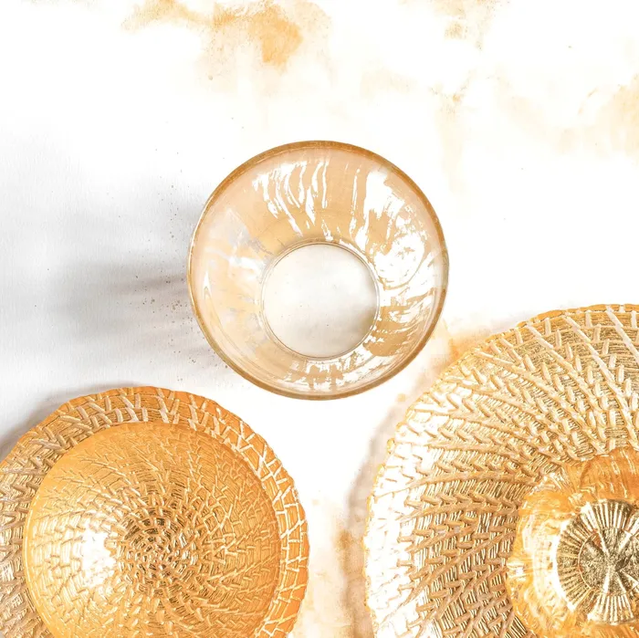 Vietri PreStyled Sets Vietri Rufolo Glass Gold Brushstroke Vase 6D 75H 64 oz Glass Shelf Decor Vietri PreStyled Sets Vietri Rufolo Glass Gold Brushstroke Vase 6D 75H 64 oz Glass Shelf Decor
