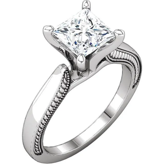 Vintage Style 2 Carat Princess Natural Earth Mined Diamond Solitaire Ring White Gold 14K GB Rings