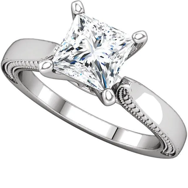 Vintage Style 2 Carat Princess Natural Earth Mined Diamond Solitaire Ring White Gold 14K GB Rings