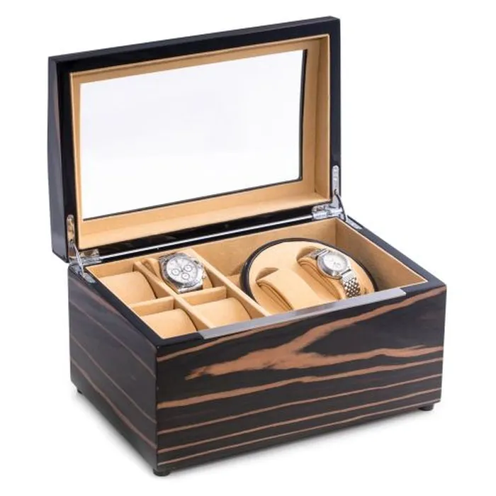 Watches Lacquered Ebony Burl Wood 2 Watch Winder With Storage Bey Berk