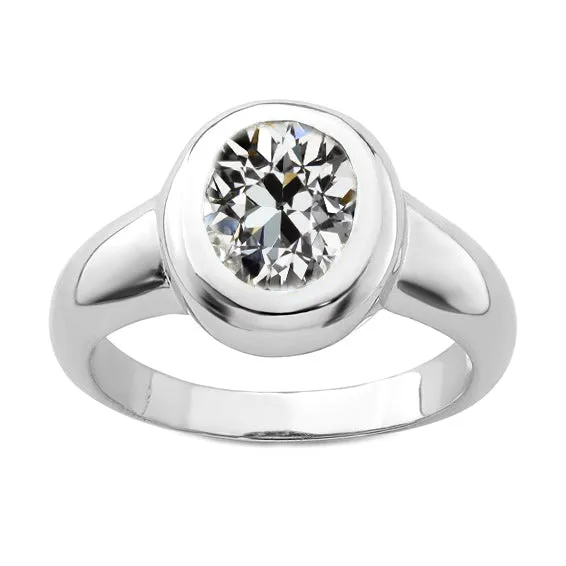 White Gold 14K Old Cut Oval Mined Diamond Solitaire Bezel Set Ring 3 Carats HarryChadEntcom Rings