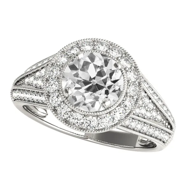 Womens Halo Round Old Miner Natural Earth Mined Diamond Ring Split Milgrain Shank 6 Carats HarryChadEntcom Rings