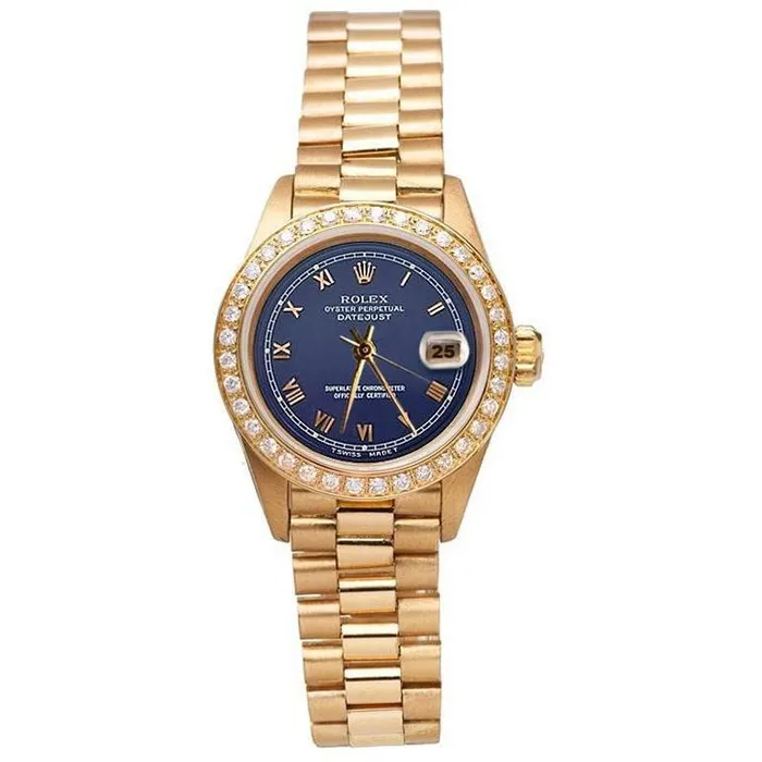 Yg Presidential Style Rolex Women Watch Date Just Blue Roman Dial GB Watches