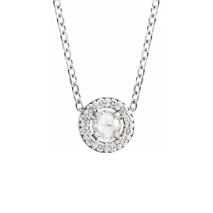 025ct Round Rosecut Diamond Halo Necklace in Solid Gold Stuller Necklaces