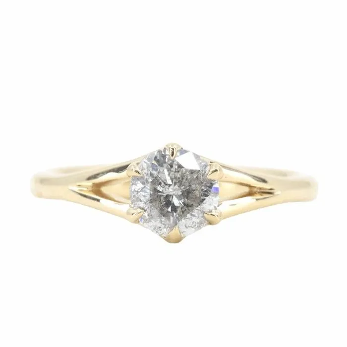081ct Salt and Pepper Diamond Six Prong Split Shank Ring In 18k Yellow Gold Anueva Jewelry Rings 081ct Salt and Pepper Diamond Six Prong Split Shank Ring In 18k Yellow Gold Anueva Jewelry Rings