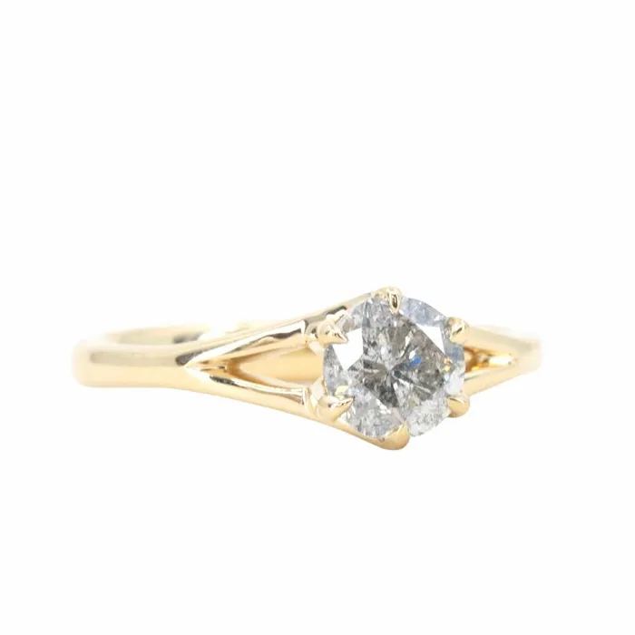 081ct Salt and Pepper Diamond Six Prong Split Shank Ring In 18k Yellow Gold Anueva Jewelry Rings