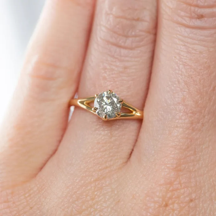 081ct Salt and Pepper Diamond Six Prong Split Shank Ring In 18k Yellow Gold Anueva Jewelry Rings