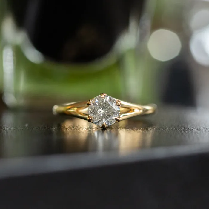 081ct Salt and Pepper Diamond Six Prong Split Shank Ring In 18k Yellow Gold Anueva Jewelry Rings