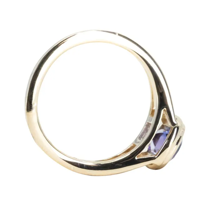 150ct Bicolor Purple Cushion Cut Sapphire Split Shank Bezel Ring with Milgrain in 14k Yellow Gold Anueva Jewelry Rings
