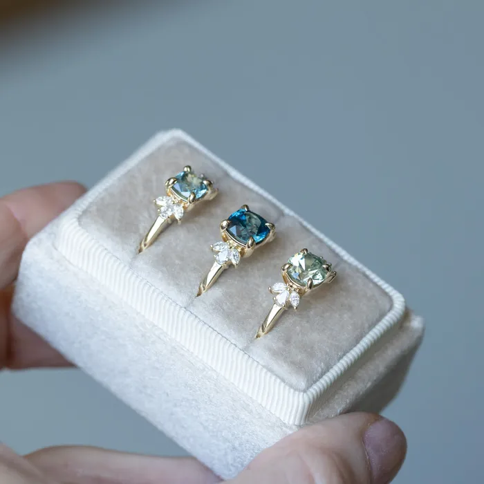 160ct Round Green Untreated Montana Sapphire and Lab Grown Marquise Diamond Cluster Ring in 14k Yellow Gold Anueva Jewelry Rings