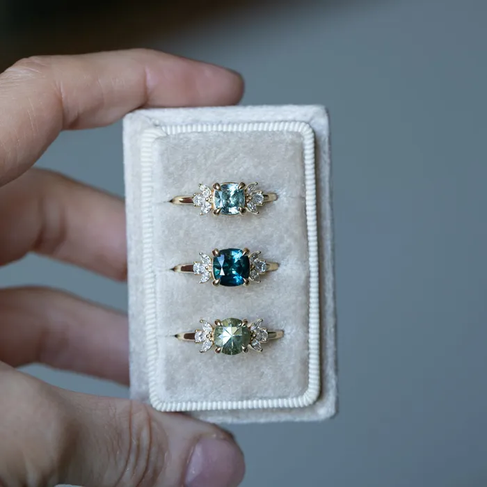 160ct Round Green Untreated Montana Sapphire and Lab Grown Marquise Diamond Cluster Ring in 14k Yellow Gold Anueva Jewelry Rings