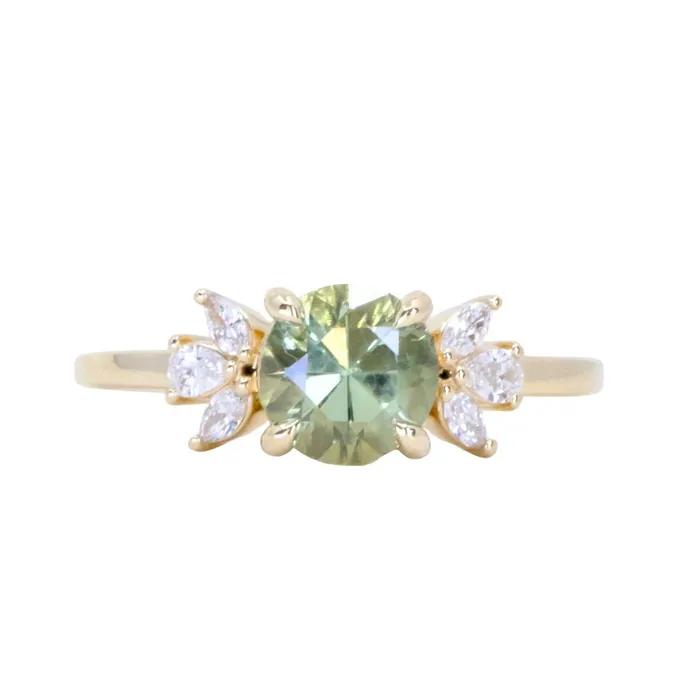 160ct Round Green Untreated Montana Sapphire and Lab Grown Marquise Diamond Cluster Ring in 14k Yellow Gold Anueva Jewelry Rings
