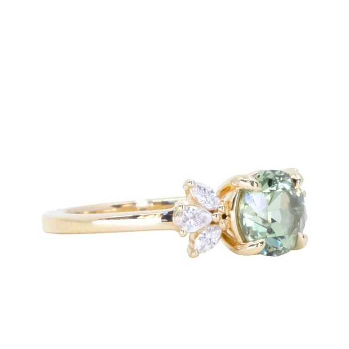 160ct Round Green Untreated Montana Sapphire and Lab Grown Marquise Diamond Cluster Ring in 14k Yellow Gold Anueva Jewelry Rings