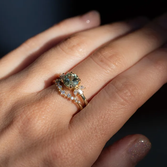 160ct Round Green Untreated Montana Sapphire and Lab Grown Marquise Diamond Cluster Ring in 14k Yellow Gold Anueva Jewelry Rings