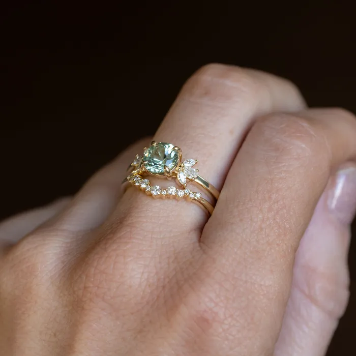 160ct Round Green Untreated Montana Sapphire and Lab Grown Marquise Diamond Cluster Ring in 14k Yellow Gold Anueva Jewelry Rings