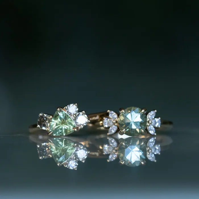 160ct Round Green Untreated Montana Sapphire and Lab Grown Marquise Diamond Cluster Ring in 14k Yellow Gold Anueva Jewelry Rings