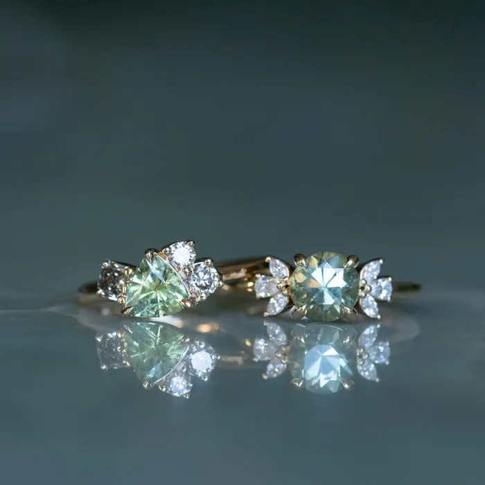 160ct Round Green Untreated Montana Sapphire and Lab Grown Marquise Diamond Cluster Ring in 14k Yellow Gold Anueva Jewelry Rings