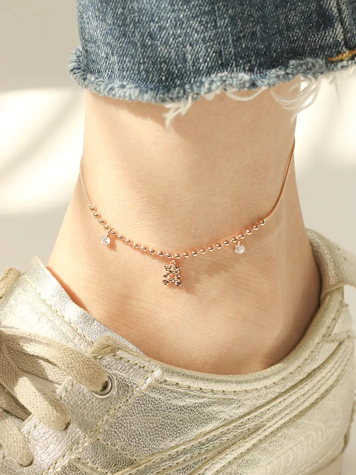 14K 18K Gold Bear Cubic Anklet MinimalBijoux PreStyled Sets