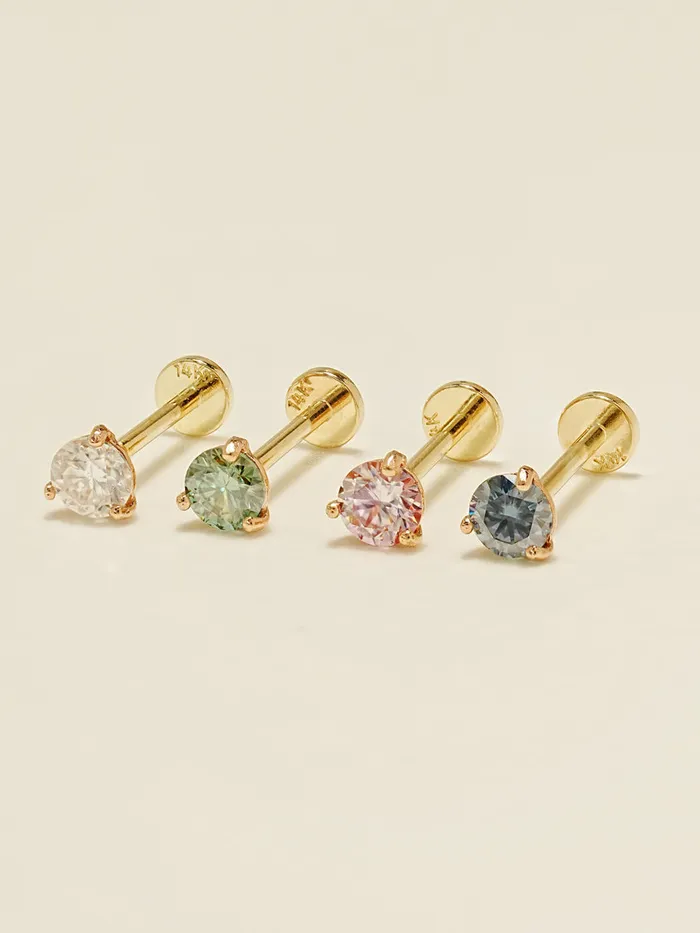 14K Gold 3 Pronged Moissanite Internally Threaded Labret Piercing 20G18G16 MinimalBijoux PreStyled Sets