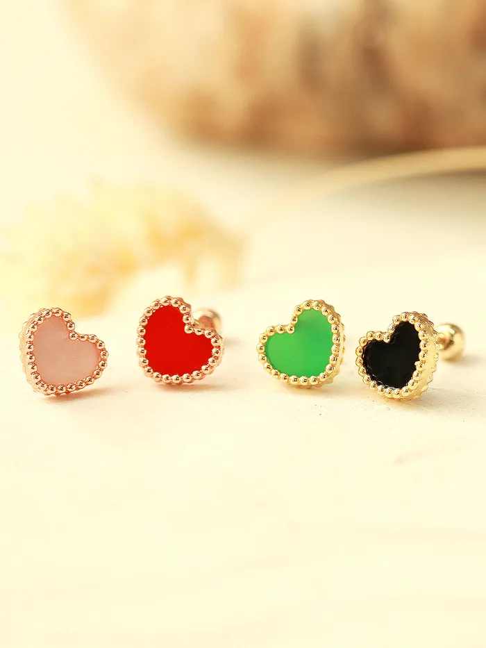 14K Gold Heart Natural Stone Cartilage Earring 20G MinimalBijoux Earrings