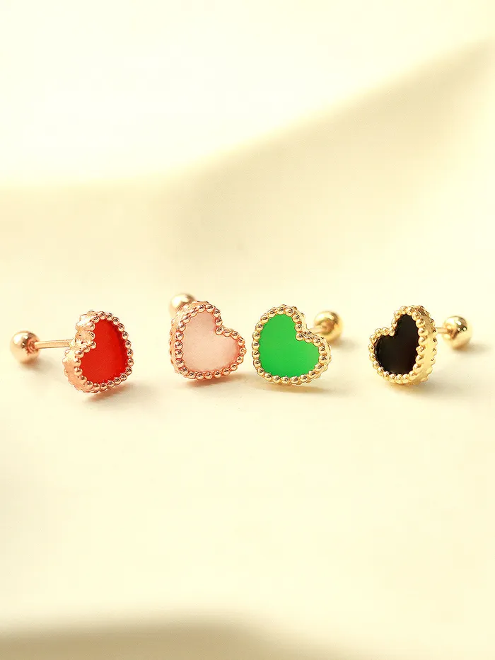 14K Gold Heart Natural Stone Cartilage Earring 20G MinimalBijoux Earrings