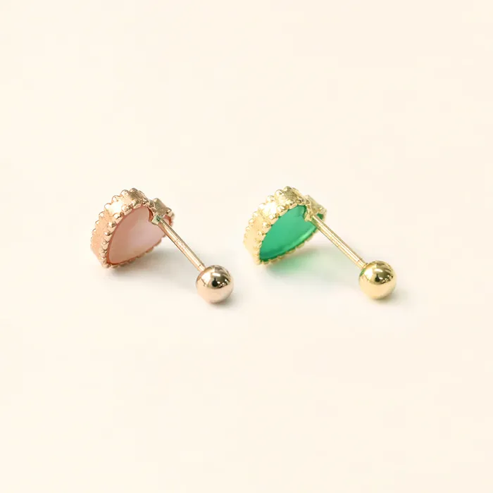 14K Gold Heart Natural Stone Cartilage Earring 20G MinimalBijoux Earrings
