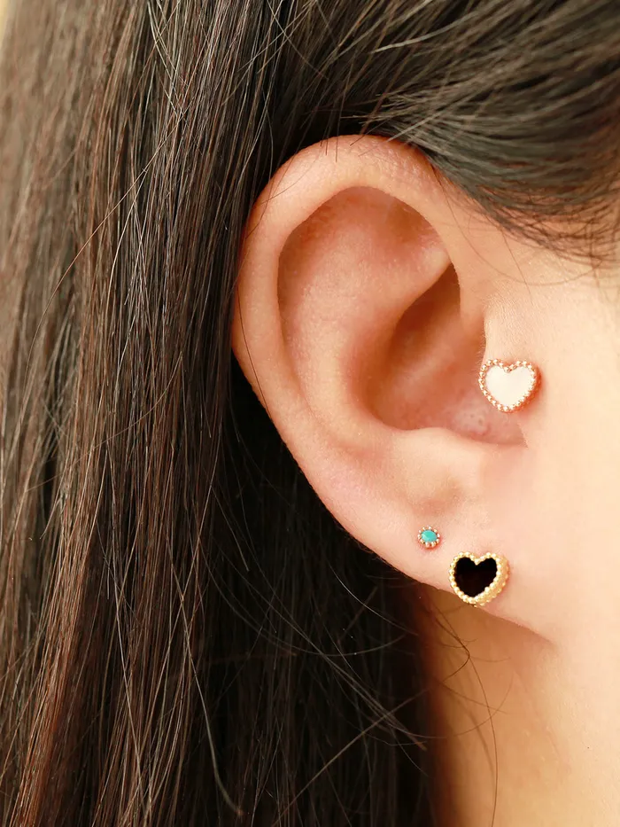 14K Gold Heart Natural Stone Cartilage Earring 20G MinimalBijoux Earrings