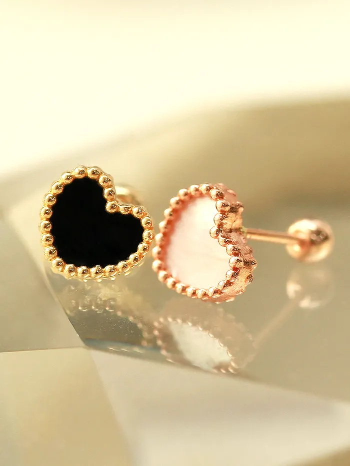 14K Gold Heart Natural Stone Cartilage Earring 20G MinimalBijoux Earrings