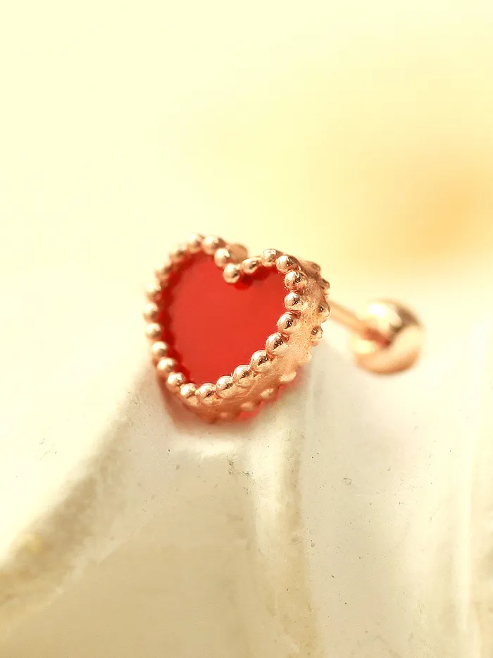 14K Gold Heart Natural Stone Cartilage Earring 20G MinimalBijoux Earrings