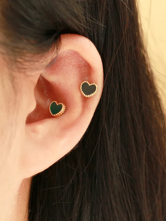 14K Gold Heart Natural Stone Cartilage Earring 20G MinimalBijoux Earrings