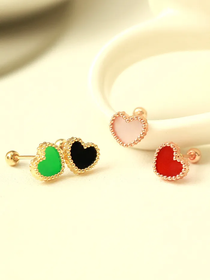 14K Gold Heart Natural Stone Cartilage Earring 20G MinimalBijoux Earrings
