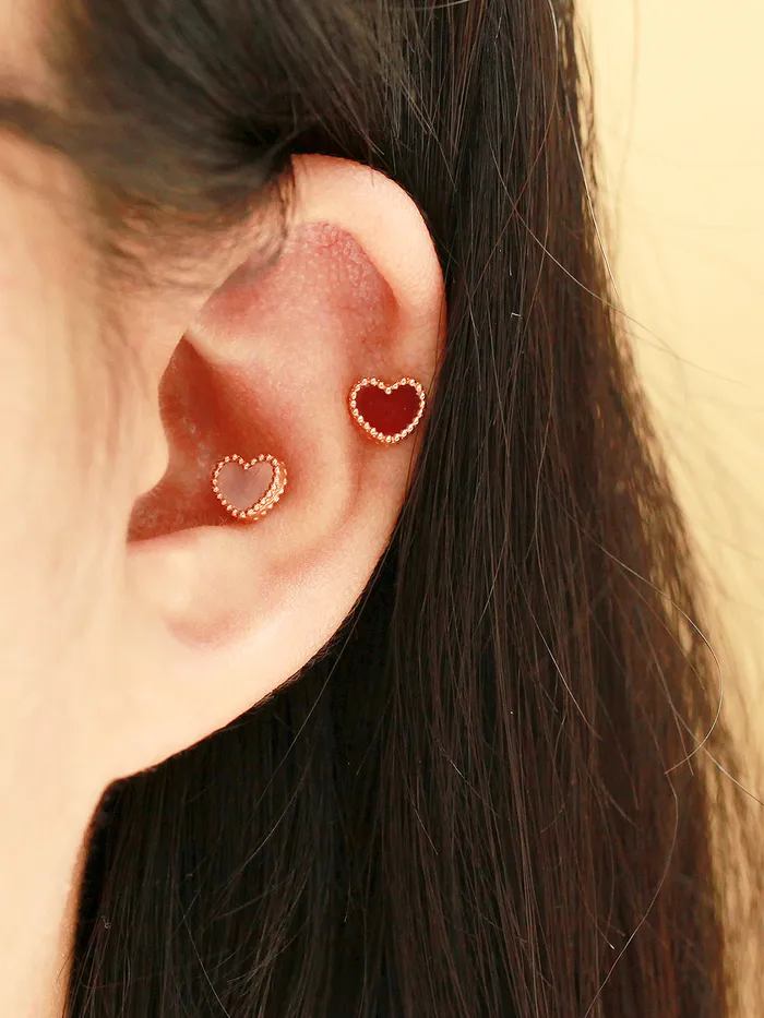 14K Gold Heart Natural Stone Cartilage Earring 20G MinimalBijoux Earrings