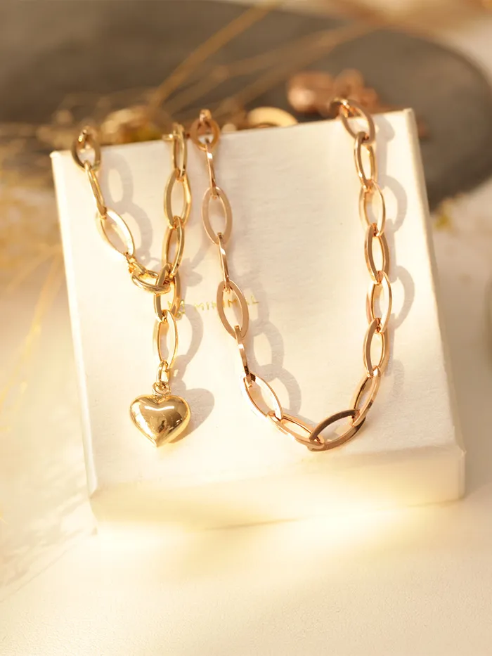 14K Gold Heart Round Chain Necklace MinimalBijoux Necklaces