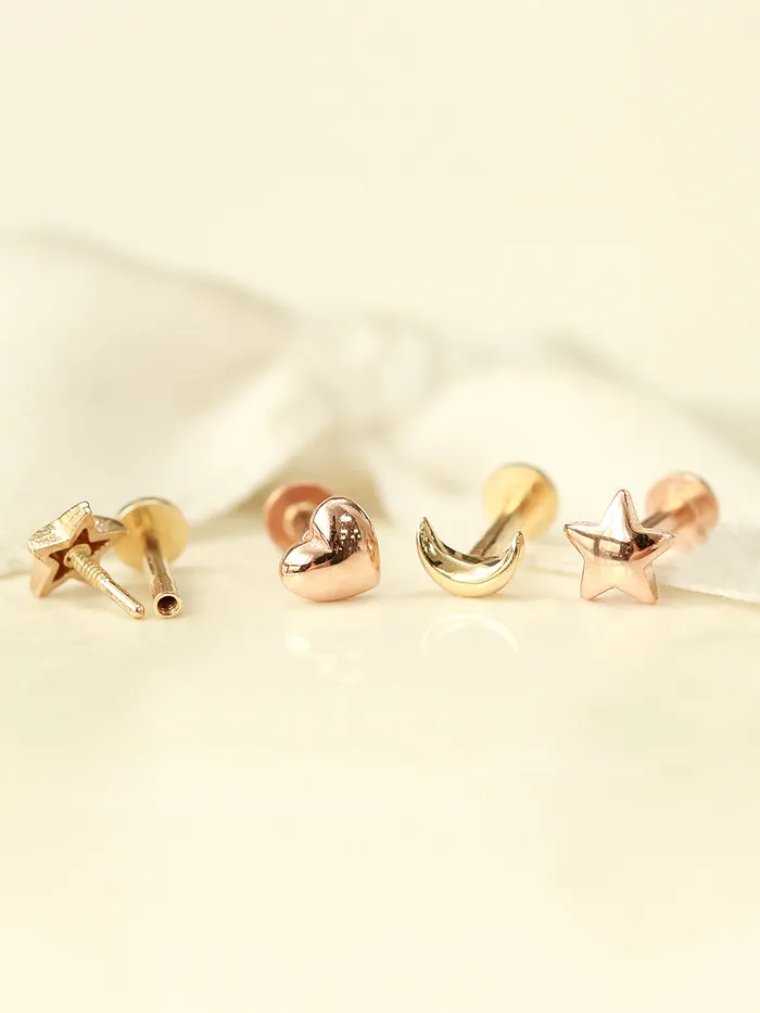 14K Gold Internal Mini Volume Moon Star Heart Labret 18g16g MinimalBijoux Necklaces