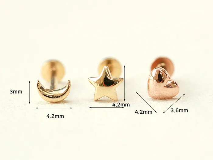 14K Gold Internal Mini Volume Moon Star Heart Labret 18g16g MinimalBijoux Necklaces