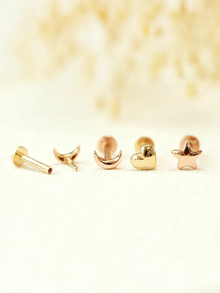 14K Gold Internal Mini Volume Moon Star Heart Labret 18g16g MinimalBijoux Necklaces