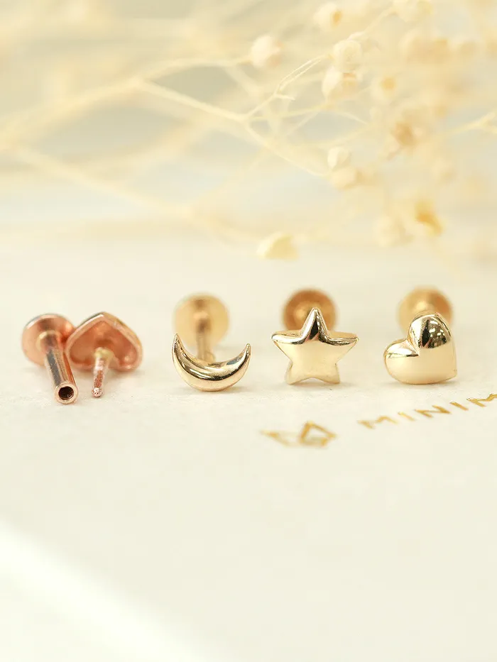 14K Gold Internal Mini Volume Moon Star Heart Labret 18g16g MinimalBijoux Necklaces