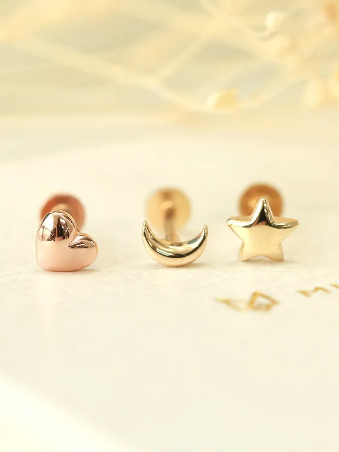14K Gold Internal Mini Volume Moon Star Heart Labret 18g16g MinimalBijoux Necklaces