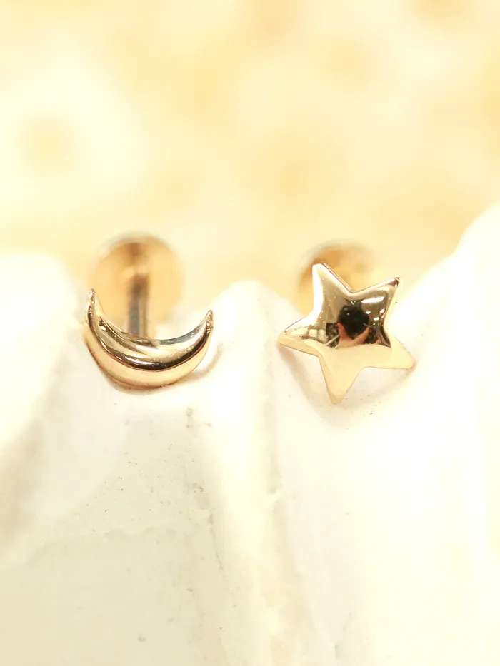14K Gold Internal Mini Volume Moon Star Heart Labret 18g16g MinimalBijoux Necklaces