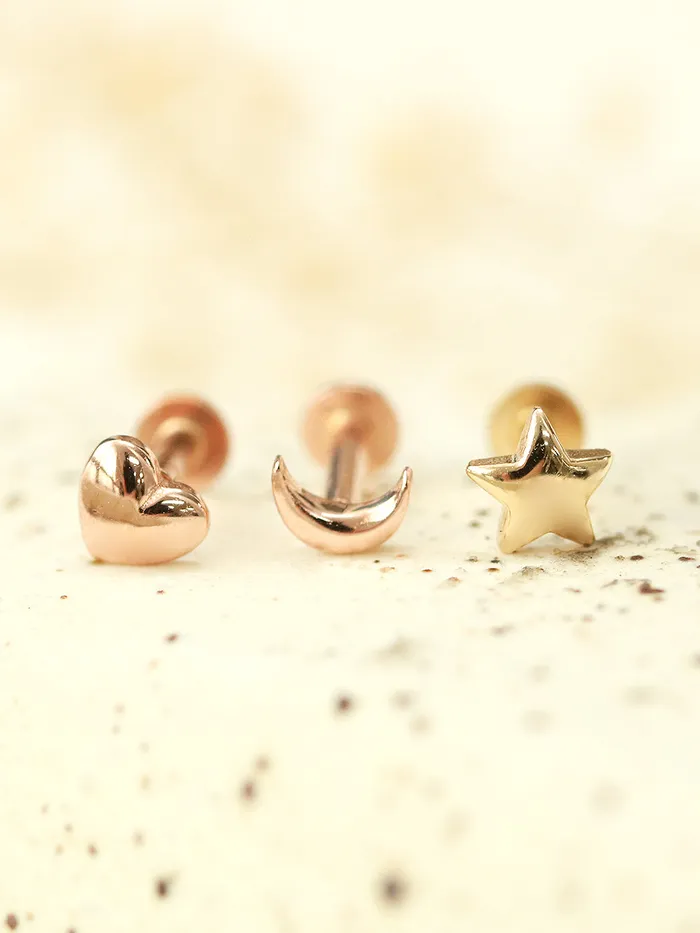 14K Gold Internal Mini Volume Moon Star Heart Labret 18g16g MinimalBijoux Necklaces