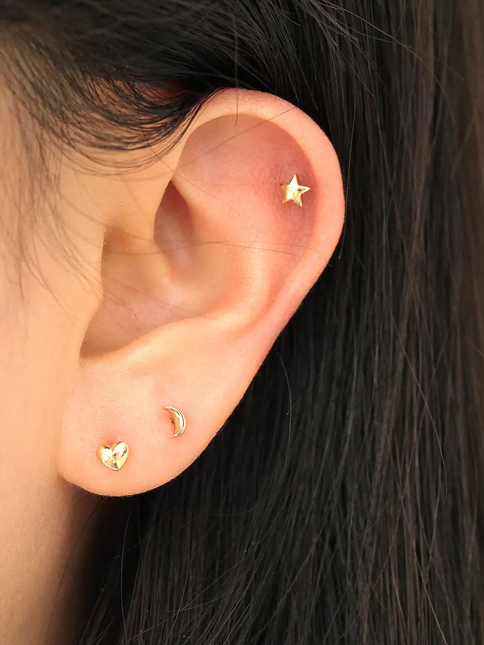 14K Gold Internal Mini Volume Moon Star Heart Labret 18g16g MinimalBijoux Necklaces