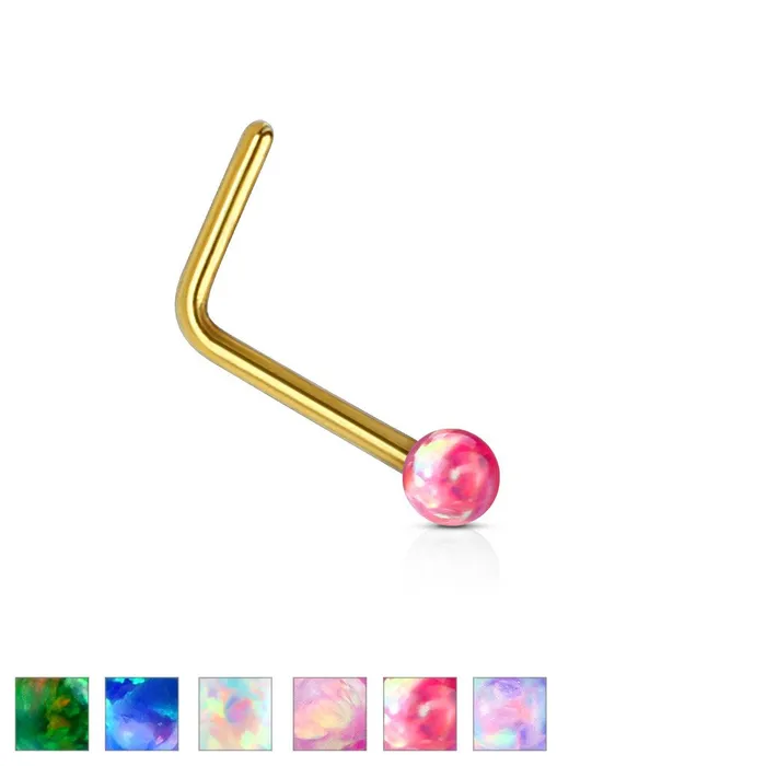14k Gold LBend Opal Nose Stud Tulsa Body Jewelry Earrings