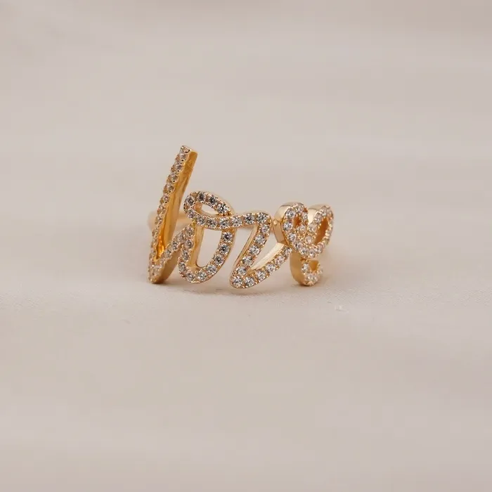 14k Gold Love Ring AB and J Rings