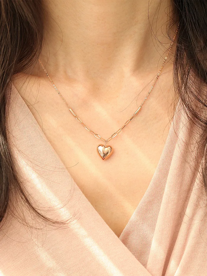 14K Gold Lovely Heart Chain Necklace MinimalBijoux Necklaces