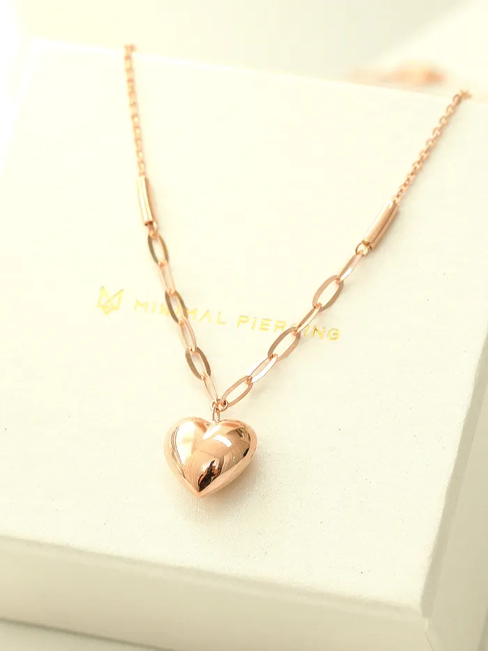 14K Gold Lovely Heart Chain Necklace MinimalBijoux Necklaces
