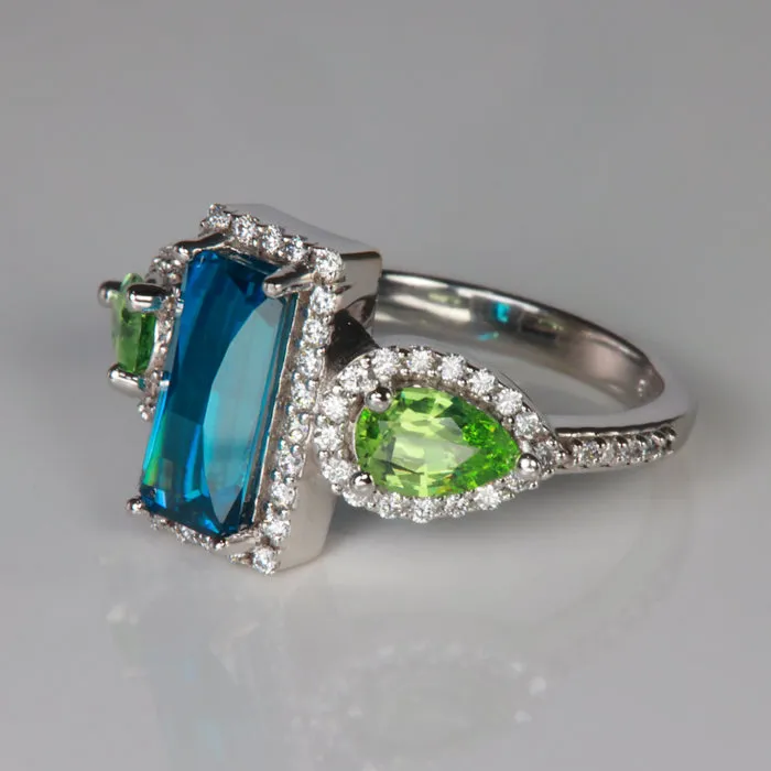 14K White Gold 248 Carat Blue Zircon And Garnet Ring By Alice Reynolds vendorunknown Rings