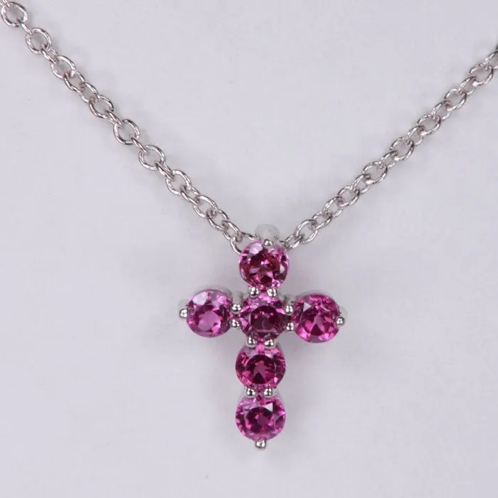 14K White Gold and Rhodolite Garnet Cross Necklace Moriartys Gem Art Necklaces