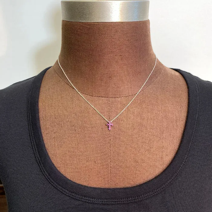 14K White Gold and Rhodolite Garnet Cross Necklace Moriartys Gem Art Necklaces