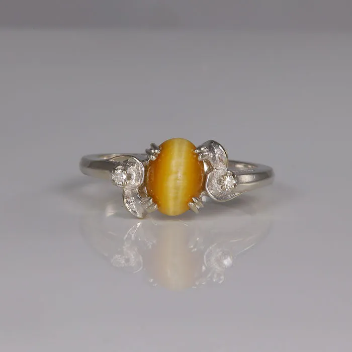 14K White Gold Tigers Eye and Diamond Ring Moriartys Gem Art Rings