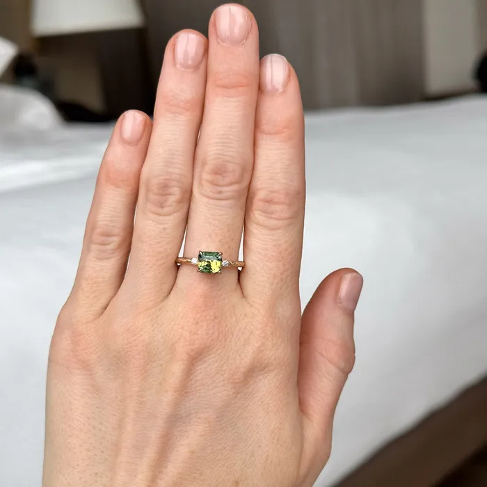 208ct Parti Cushion Madagascar Sapphire and Diamond Low Profile Evergreen Ring in 14k Yellow Gold Anueva Jewelry Rings